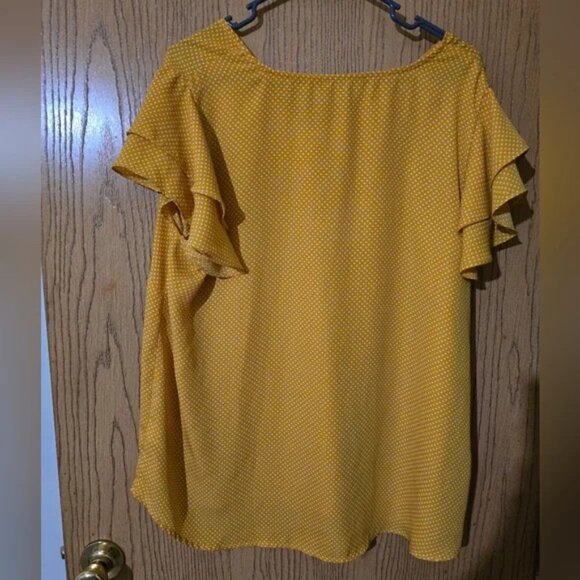 Andianna Papell Yellow Polka Dot Ruffle Sleeve Top - Picture 2 of 2